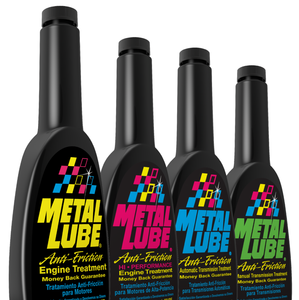 4 metal lube bottles line up